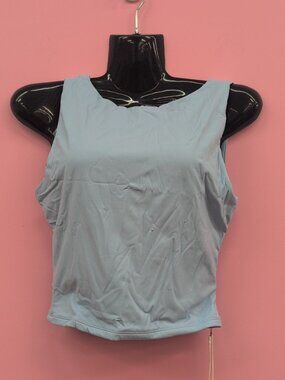 QINSEN Women Sexy Open Back High Neck Crop Tank Top Small Sky Blue NWT